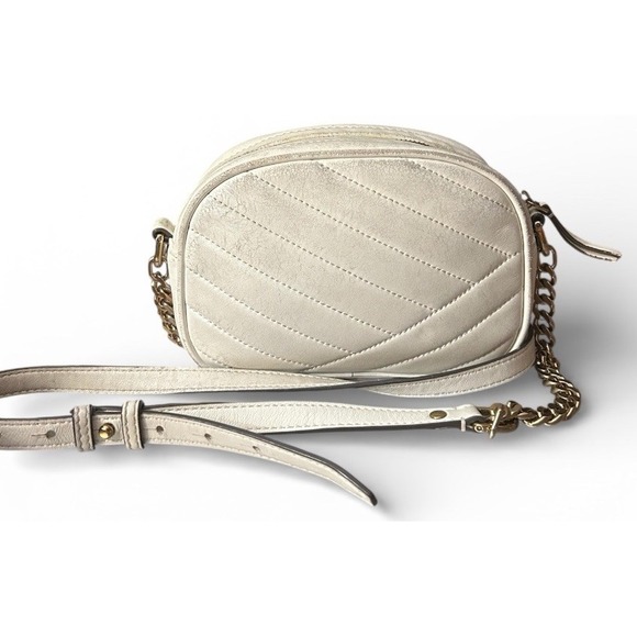 Tory Burch Kira Chevron Quilted Camera Bag Ivory Leather Gold - Picture 2 of 8